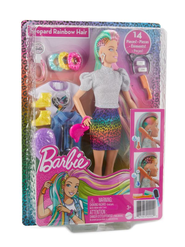 Barbie Barbie? Leopard Rainbow Hair Doll Play Set GRN81